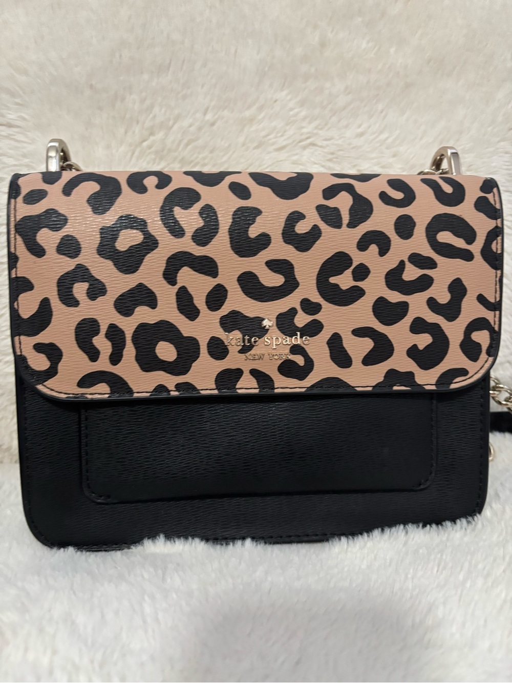 kate spade Leopard-Print Flap Crossbody in Black and Tan